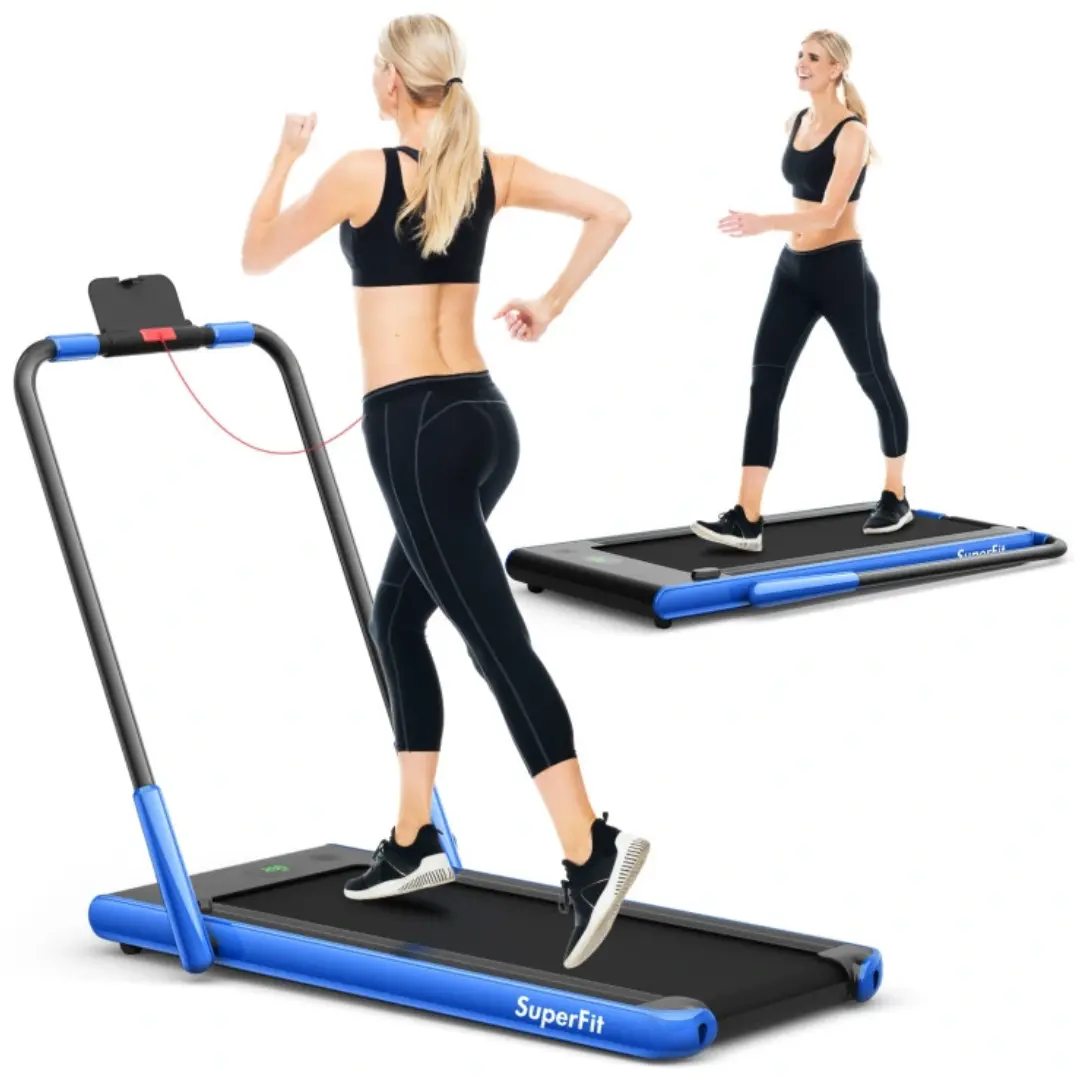 Blue 2-in-1 Folding Walking Pad Treadmill with Remote Control and LED Display