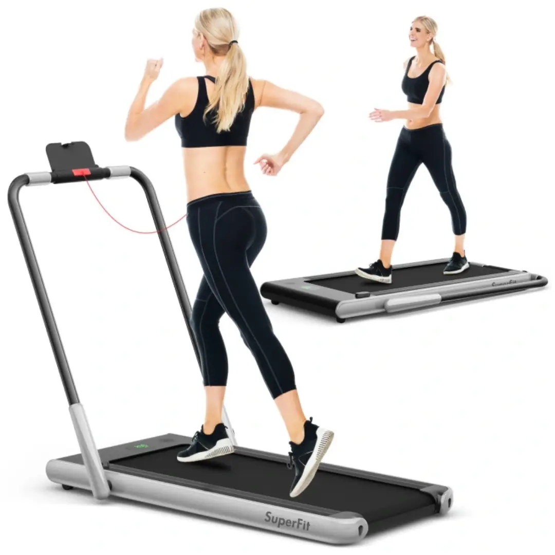 Silver 2-in-1 Folding Walking Pad Treadmill with Remote Control and LED Display